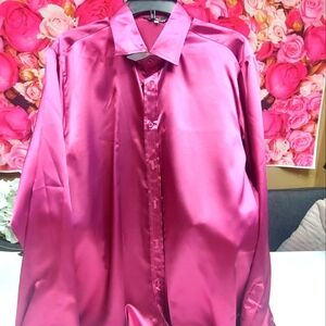 Mens Paul Jones Large Satin Look Dress Shirt 100% Polyester Magenta/Plum NWOT